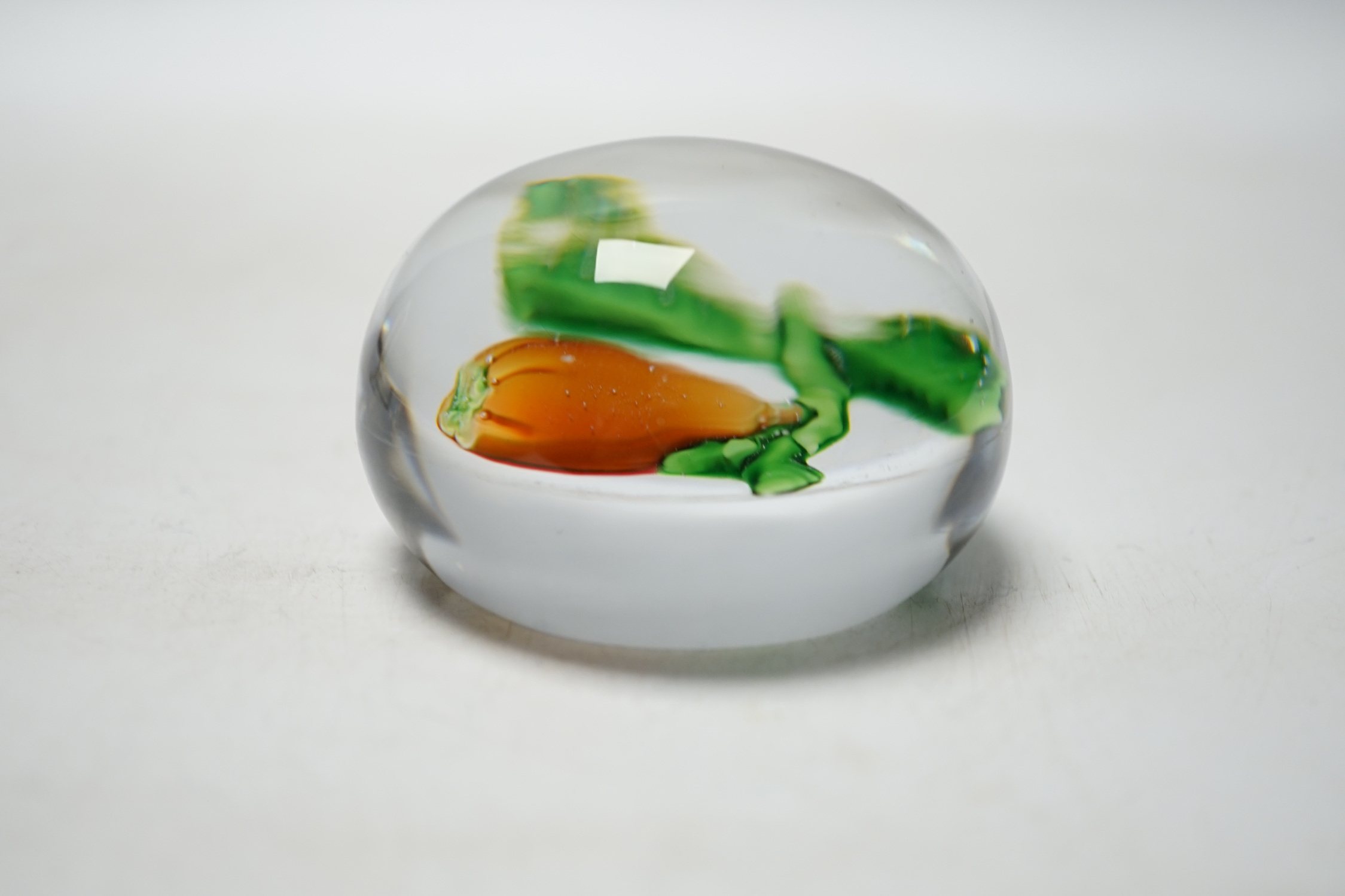 A rare Pantin glass lampwork pear paperweight, mid 19th century, 6.5cm in diameter